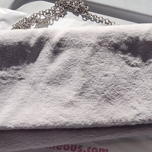Grey Faux Fur Purse with a silver chain strap
